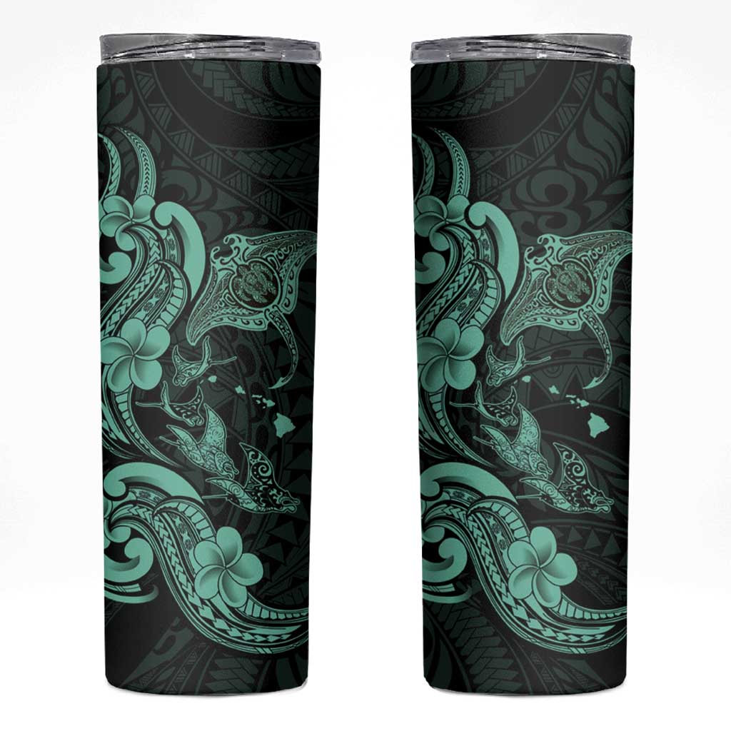 Hawaiian Manta Rays Skinny Tumbler Tribal Hibiscus Polynesian Tattoos Turquoise Color LT03 Turquoise - Polynesian Pride