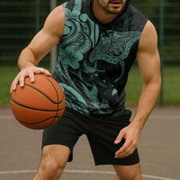 Hawaiian Manta Rays Sleeveless Hoodie Tribal Hibiscus Polynesian Tattoos Turquoise Color LT03 - Polynesian Pride