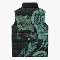 Hawaiian Manta Rays Sleeveless Puffer Jacket Tribal Hibiscus Polynesian Tattoos Turquoise Color LT03 - Polynesian Pride