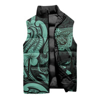 Hawaiian Manta Rays Sleeveless Puffer Jacket Tribal Hibiscus Polynesian Tattoos Turquoise Color LT03 - Polynesian Pride