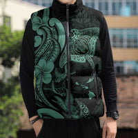 Hawaiian Manta Rays Sleeveless Puffer Jacket Tribal Hibiscus Polynesian Tattoos Turquoise Color LT03 - Polynesian Pride