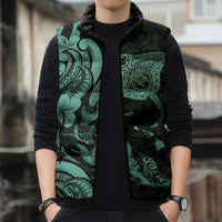 Hawaiian Manta Rays Sleeveless Puffer Jacket Tribal Hibiscus Polynesian Tattoos Turquoise Color LT03 - Polynesian Pride