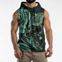Hawaiian Manta Rays Sleeveless Zip Hoodie Tribal Hibiscus Polynesian Tattoos Turquoise Color LT03 - Polynesian Pride