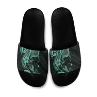 Hawaiian Manta Rays Slide Sandals Tribal Hibiscus Polynesian Tattoos Turquoise Color LT03 Turquoise - Polynesian Pride