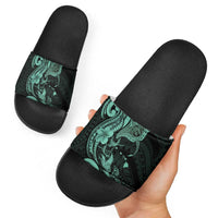Hawaiian Manta Rays Slide Sandals Tribal Hibiscus Polynesian Tattoos Turquoise Color LT03 - Polynesian Pride
