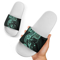 Hawaiian Manta Rays Slide Sandals Tribal Hibiscus Polynesian Tattoos Turquoise Color LT03 - Polynesian Pride