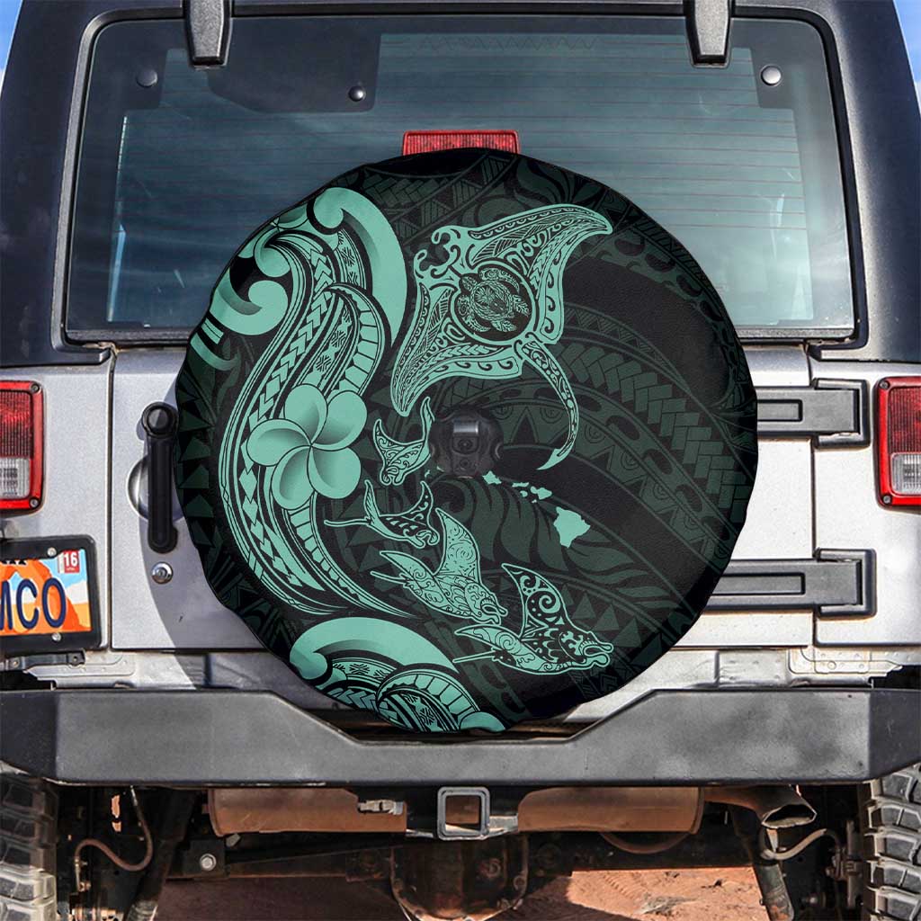 Hawaiian Manta Rays Spare Tire Cover Tribal Hibiscus Polynesian Tattoos Turquoise Color LT03 Turquoise - Polynesian Pride