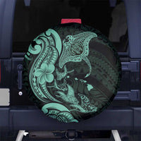 Hawaiian Manta Rays Spare Tire Cover Tribal Hibiscus Polynesian Tattoos Turquoise Color LT03 No hole Turquoise - Polynesian Pride