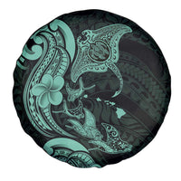 Hawaiian Manta Rays Spare Tire Cover Tribal Hibiscus Polynesian Tattoos Turquoise Color LT03 - Polynesian Pride
