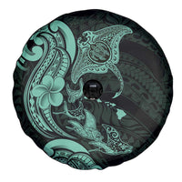 Hawaiian Manta Rays Spare Tire Cover Tribal Hibiscus Polynesian Tattoos Turquoise Color LT03 - Polynesian Pride