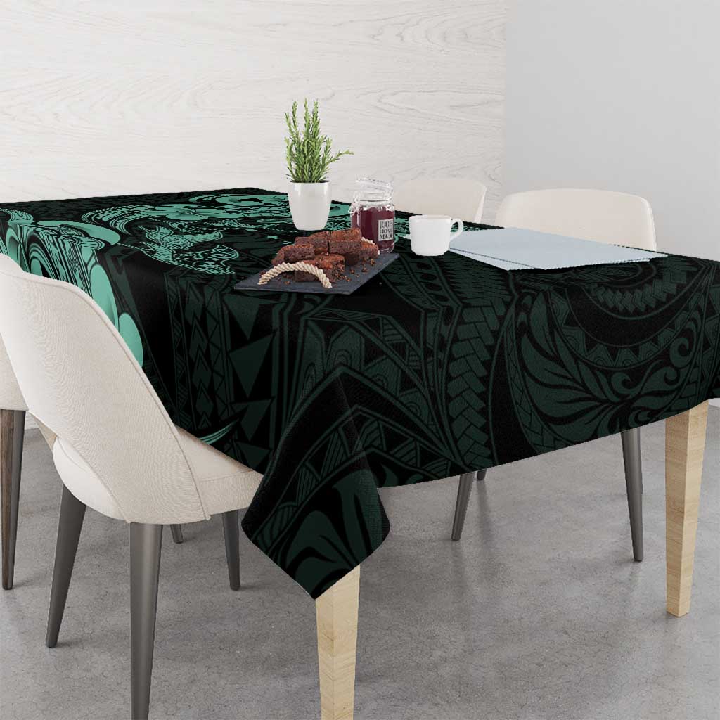 Hawaiian Manta Rays Tablecloth Tribal Hibiscus Polynesian Tattoos Turquoise Color - Polynesian Pride