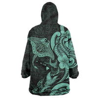 Hawaiian Manta Rays Wearable Blanket Hoodie Tribal Hibiscus Polynesian Tattoos Turquoise Color LT03 - Polynesian Pride