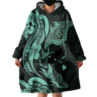 Hawaiian Manta Rays Wearable Blanket Hoodie Tribal Hibiscus Polynesian Tattoos Turquoise Color LT03 - Polynesian Pride