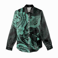 Hawaiian Manta Rays Women Casual Shirt Tribal Hibiscus Polynesian Tattoos Turquoise Color LT03 - Polynesian Pride