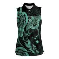 Hawaiian Manta Rays Women Sleeveless Polo Shirt Tribal Hibiscus Polynesian Tattoos Turquoise Color LT03 Female Turquoise - Polynesian Pride