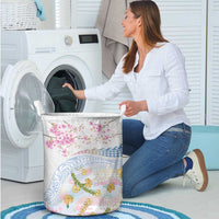 Hawaiian and Japanese Culture Together Laundry Basket Tribal Motifs with Lei and Japanese Sakura Pattern LT03 - Polynesian Pride