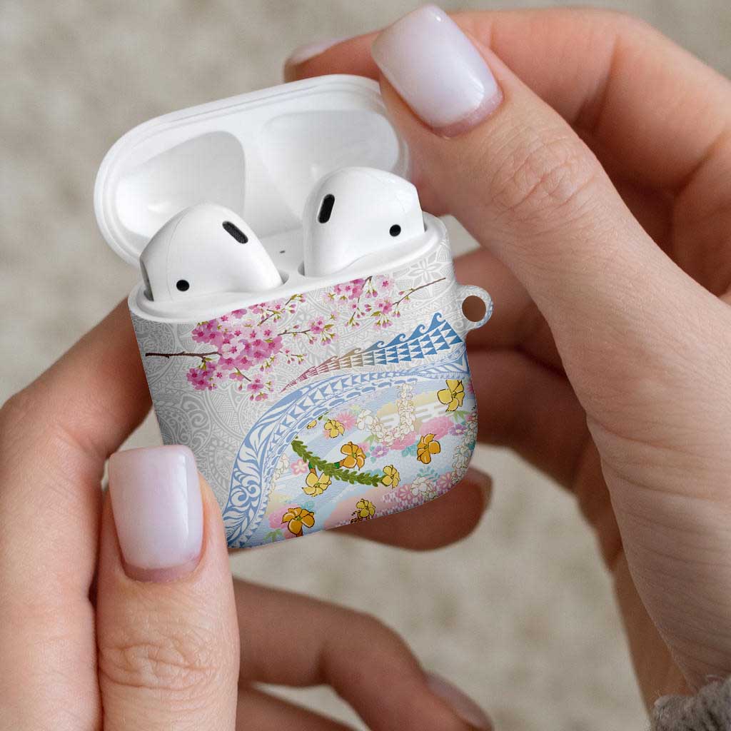 Hawaiian and Japanese Culture Together AirPods Case Tribal Motifs with Lei and Japanese Sakura Pattern LT03 - Polynesian Pride