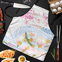 Hawaiian and Japanese Culture Together Apron Tribal Motifs with Lei and Japanese Sakura Pattern LT03 White - Polynesian Pride