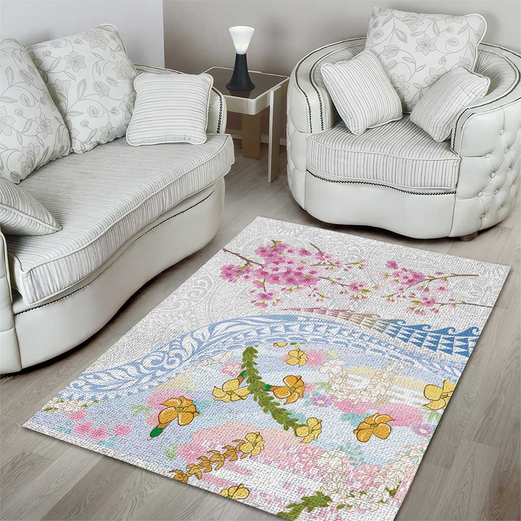 Hawaiian and Japanese Culture Together Area Rug Tribal Motifs with Lei and Japanese Sakura Pattern LT03 - Polynesian Pride