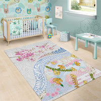 Hawaiian and Japanese Culture Together Area Rug Tribal Motifs with Lei and Japanese Sakura Pattern LT03 - Polynesian Pride