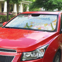 Hawaiian and Japanese Culture Together Auto Sun Shade Tribal Motifs with Lei and Japanese Sakura Pattern LT03 - Polynesian Pride