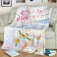 Hawaiian and Japanese Culture Together Blanket Tribal Motifs with Lei and Japanese Sakura Pattern LT03 - Polynesian Pride