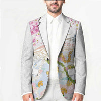 Hawaiian and Japanese Culture Together Blazer Tribal Motifs with Lei and Japanese Sakura Pattern LT03 - Polynesian Pride