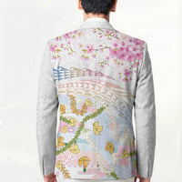 Hawaiian and Japanese Culture Together Blazer Tribal Motifs with Lei and Japanese Sakura Pattern LT03 - Polynesian Pride