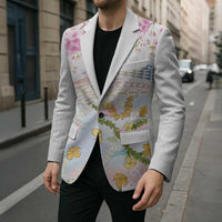 Hawaiian and Japanese Culture Together Blazer Tribal Motifs with Lei and Japanese Sakura Pattern LT03 - Polynesian Pride