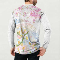 Hawaiian and Japanese Culture Together Button Sweatshirt Tribal Motifs with Lei and Japanese Sakura Pattern LT03 - Polynesian Pride