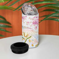 Hawaiian and Japanese Culture Together 4 in 1 Can Cooler Tumbler Tribal Motifs with Lei and Japanese Sakura Pattern LT03 - Polynesian Pride