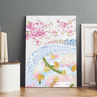 Hawaiian and Japanese Culture Together Canvas Wall Art Tribal Motifs with Lei and Japanese Sakura Pattern LT03 - Polynesian Pride