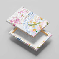 Hawaiian and Japanese Culture Together Canvas Wall Art Tribal Motifs with Lei and Japanese Sakura Pattern LT03 - Polynesian Pride