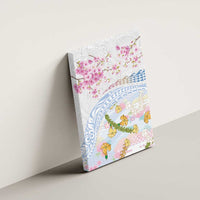 Hawaiian and Japanese Culture Together Canvas Wall Art Tribal Motifs with Lei and Japanese Sakura Pattern LT03 - Polynesian Pride