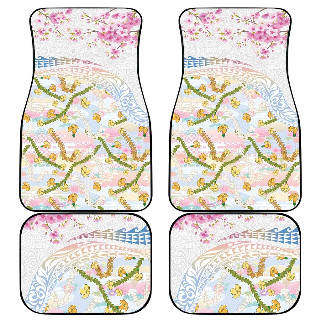 Hawaiian and Japanese Culture Together Car Mats Tribal Motifs with Lei and Japanese Sakura Pattern LT03 - Polynesian Pride