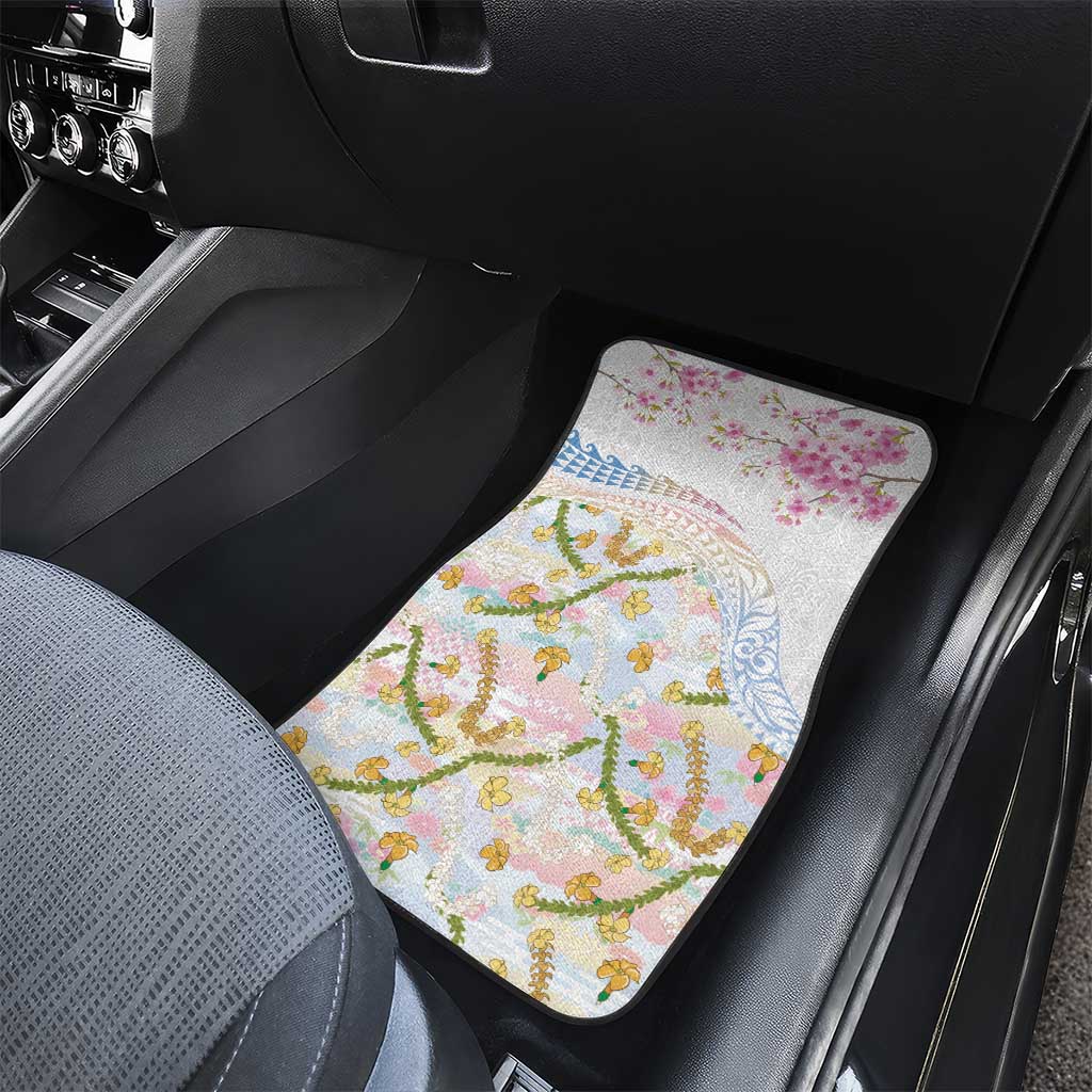 Hawaiian and Japanese Culture Together Car Mats Tribal Motifs with Lei and Japanese Sakura Pattern LT03 - Polynesian Pride