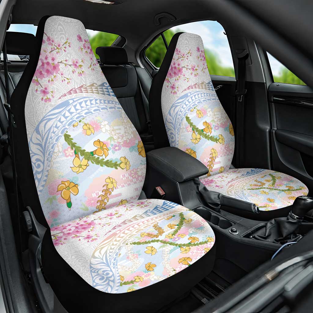 Hawaiian and Japanese Culture Together Car Seat Cover Tribal Motifs with Lei and Japanese Sakura Pattern