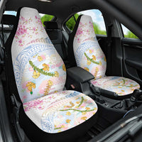 Hawaiian and Japanese Culture Together Car Seat Cover Tribal Motifs with Lei and Japanese Sakura Pattern LT03 One Size White - Polynesian Pride