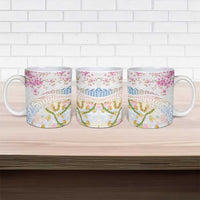 Hawaiian and Japanese Culture Together Ceramic Mug Tribal Motifs with Lei and Japanese Sakura Pattern LT03 - Polynesian Pride
