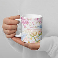 Hawaiian and Japanese Culture Together Ceramic Mug Tribal Motifs with Lei and Japanese Sakura Pattern LT03 - Polynesian Pride