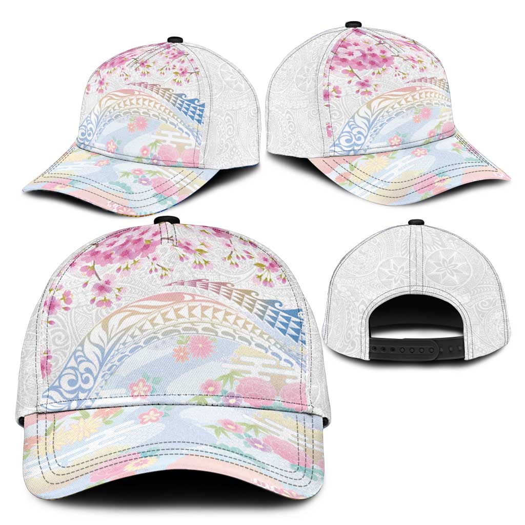 Hawaiian and Japanese Culture Together Classic Cap Tribal Motifs with Lei and Japanese Sakura Pattern LT03 - Polynesian Pride