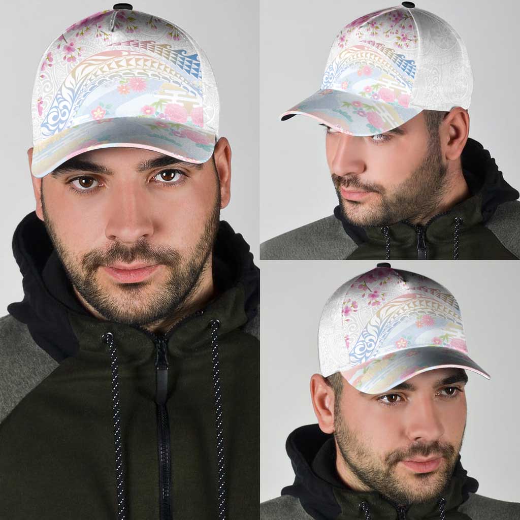 Hawaiian and Japanese Culture Together Classic Cap Tribal Motifs with Lei and Japanese Sakura Pattern LT03 - Polynesian Pride
