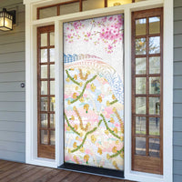 Hawaiian and Japanese Culture Together Door Cover Tribal Motifs with Lei and Japanese Sakura Pattern LT03 - Polynesian Pride