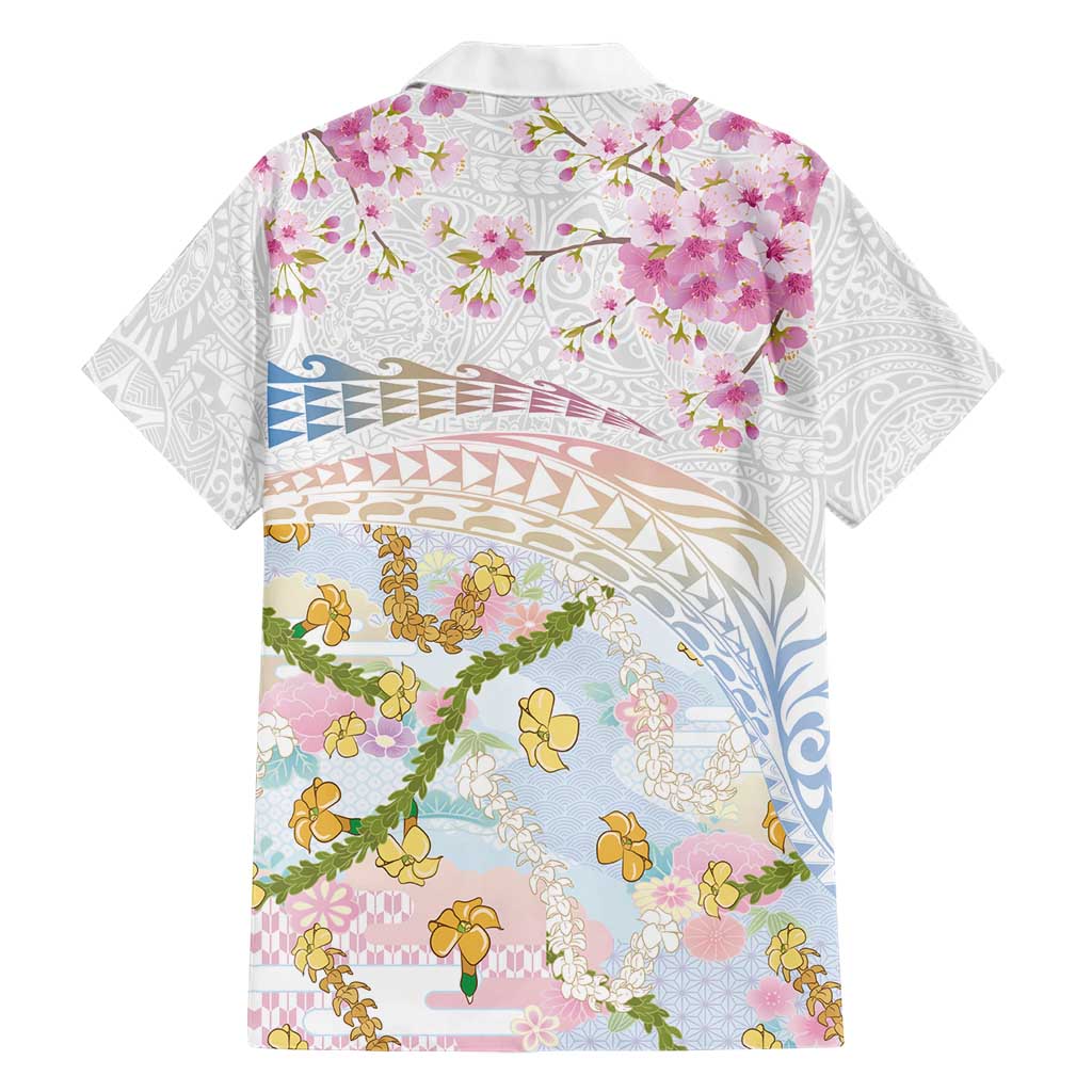Hawaiian and Japanese Culture Together Family Matching Puletasi and Hawaiian Shirt Tribal Motifs with Lei and Japanese Sakura Pattern LT03 - Polynesian Pride