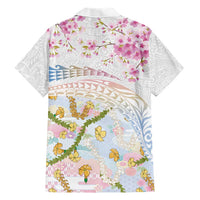 Hawaiian and Japanese Culture Together Family Matching Short Sleeve Bodycon Dress and Hawaiian Shirt Tribal Motifs with Lei and Japanese Sakura Pattern LT03 - Polynesian Pride