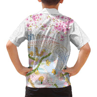 Hawaiian and Japanese Culture Together Hawaiian Shirt Tribal Motifs with Lei and Japanese Sakura Pattern LT03 - Polynesian Pride