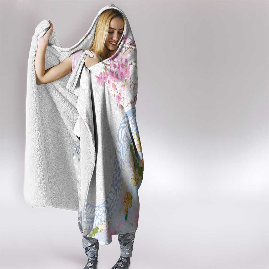 Hawaiian and Japanese Culture Together Hooded Blanket Tribal Motifs with Lei and Japanese Sakura Pattern LT03 - Polynesian Pride