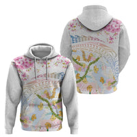 Hawaiian and Japanese Culture Together Hoodie Tribal Motifs with Lei and Japanese Sakura Pattern LT03 - Polynesian Pride