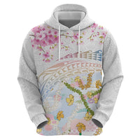 Hawaiian and Japanese Culture Together Hoodie Tribal Motifs with Lei and Japanese Sakura Pattern LT03 - Polynesian Pride