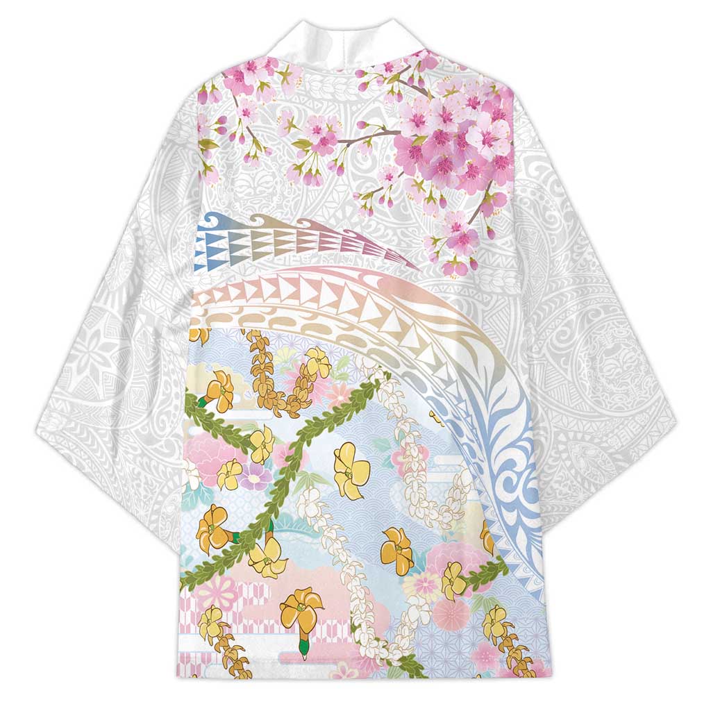 Hawaiian and Japanese Culture Together Kimono Tribal Motifs with Lei and Japanese Sakura Pattern LT03 - Polynesian Pride